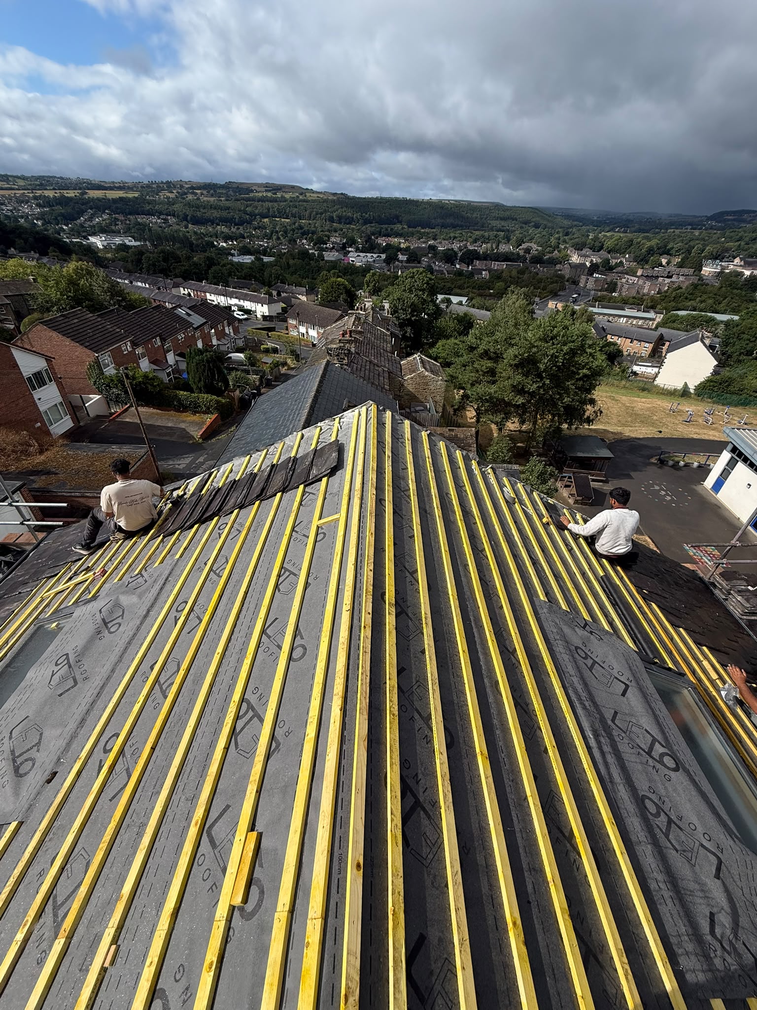 Roof membrane and battens before tiling